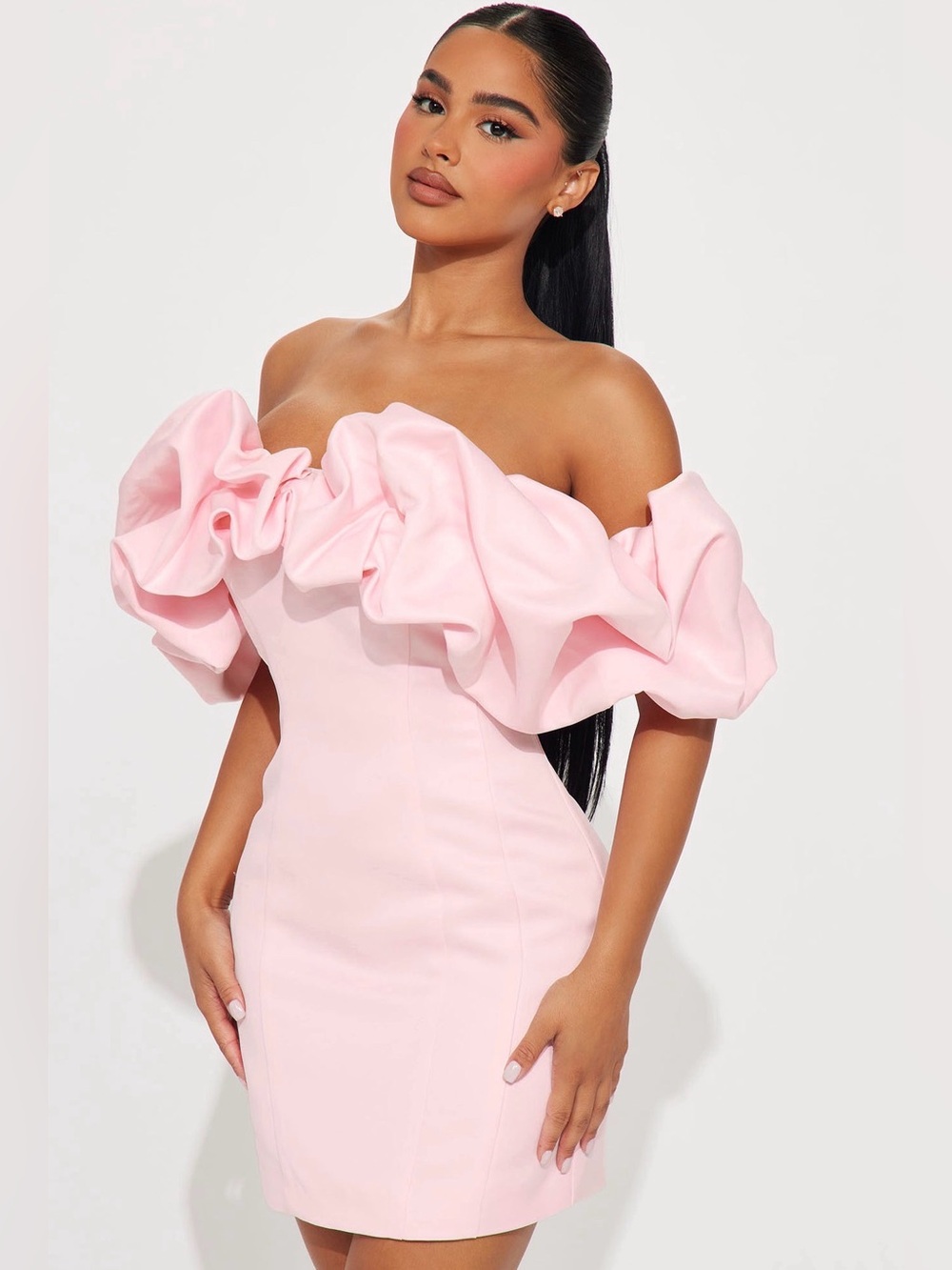 Fashion Nova Pink Strapless Ruffle Bodycon Dress